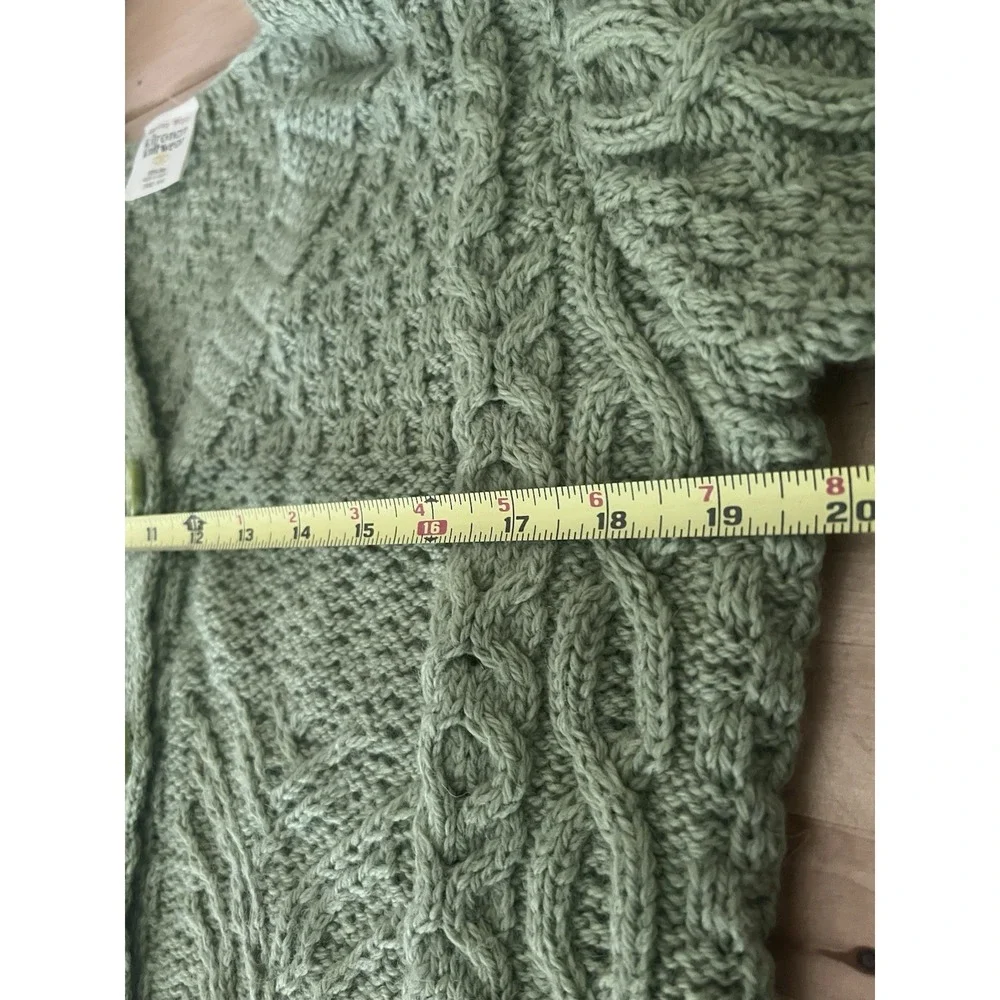 Kilronan Ireland Merino Wool Tree of Life Aran Cardigan Green Cable Knit M